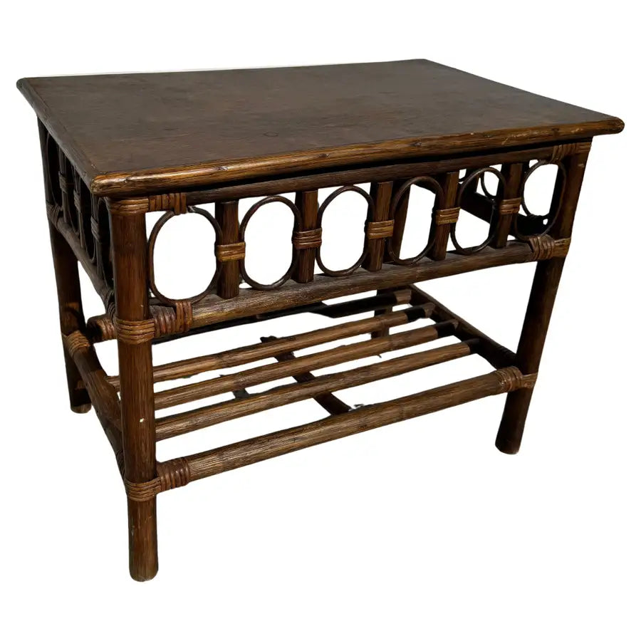 boho bamboo side table natural rattan style accent