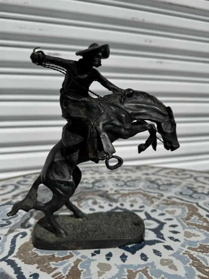 small bronze bucking horse statue western décor accent