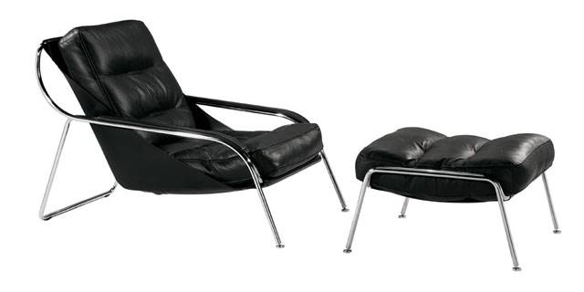 Artesian Maggiolina Style Leather Lounge Chair Ottoman