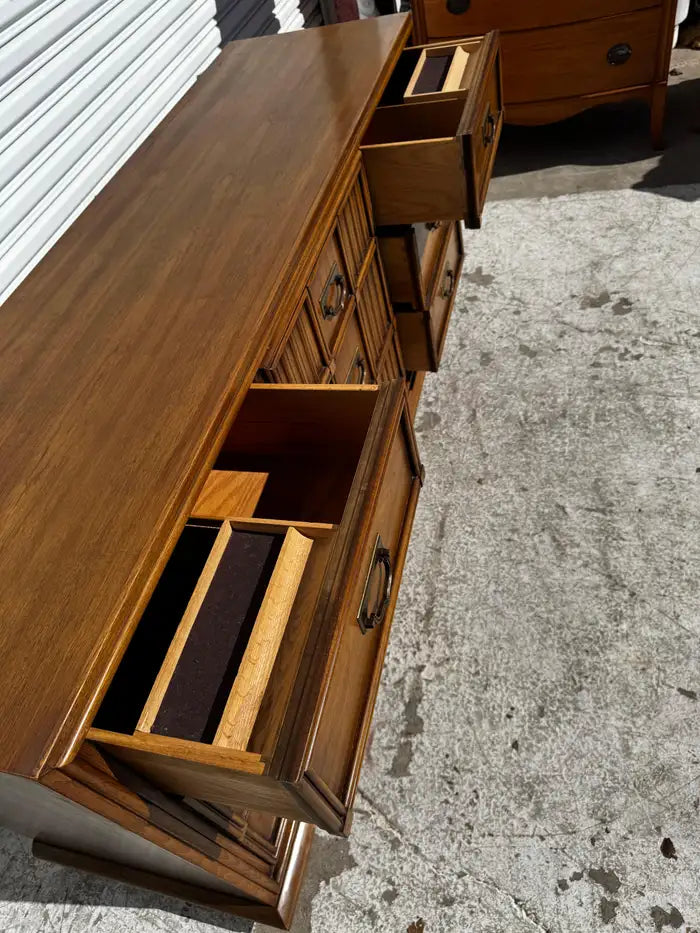 modern walnut dresser 9 drawer with attached mirror