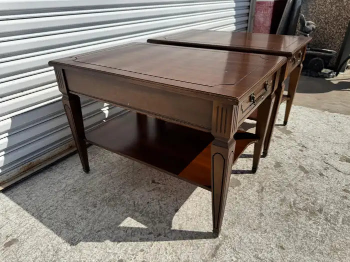 classic french provincial walnut end tables set of two