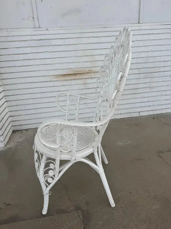 classic rattan chair with painted wicker weave texture