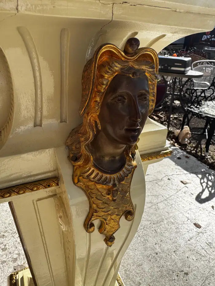 vintage style pedestal with painted surface and ornate mounts
