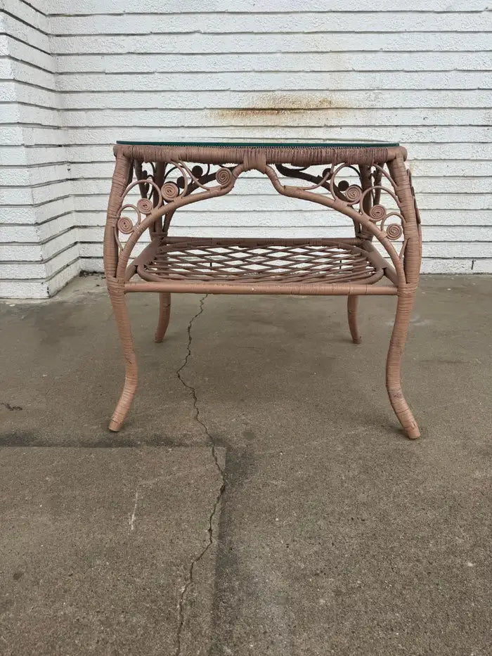 coastal wicker accent tables with tempered glass tops