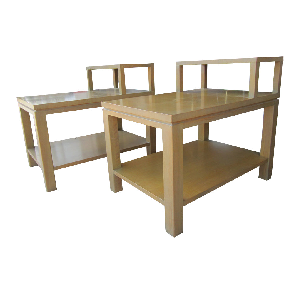 Set of Two Vintage Mid Century Sligh 1536 Parquet Top Step Tables