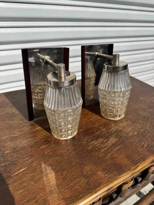 Danish chrome and rosewood wall sconces mid century lighting
