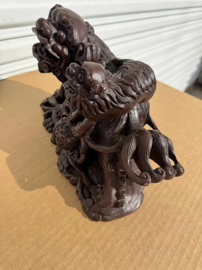 guardian foo dog statue mother and pup figurine