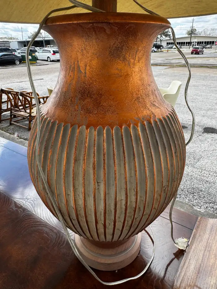 vintage Asian table lamp with ornate hand painted details