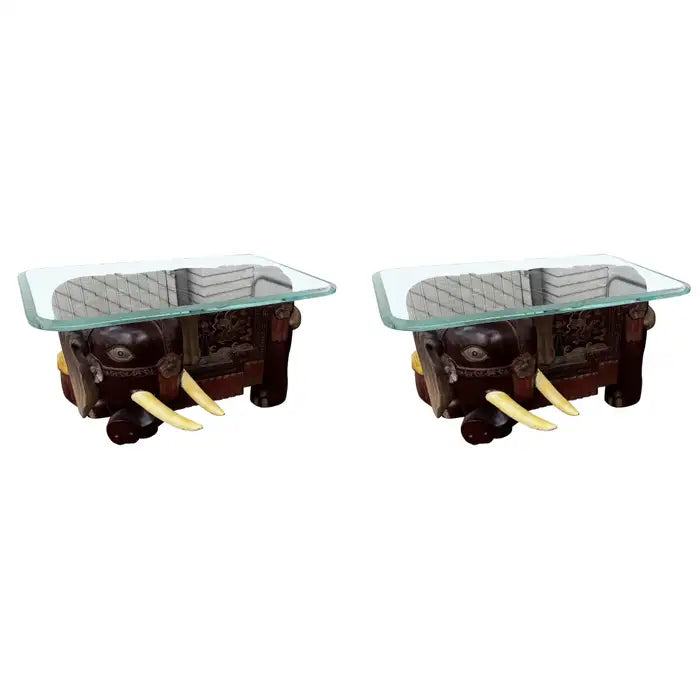 hand painted elephant base tables with beveled glass tops
