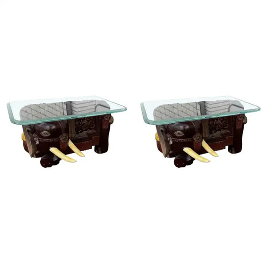 hand painted elephant base tables with beveled glass tops