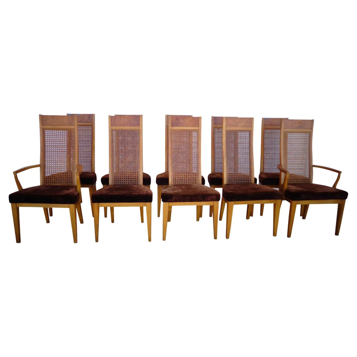 (1) Lane High Back Cane Burl Dining Chairs 8 AVAILABLE
