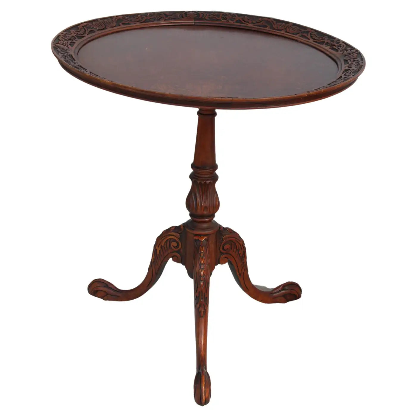 Vintage Mahogany Carved Pie Crust Accent Table