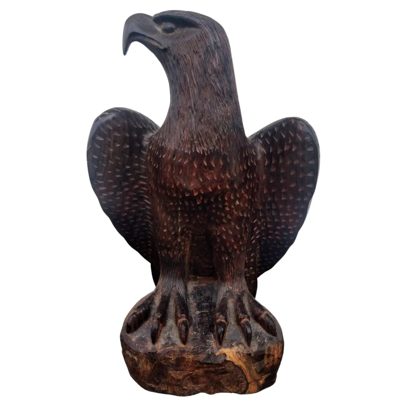 Carved wooden eagle sculpture
