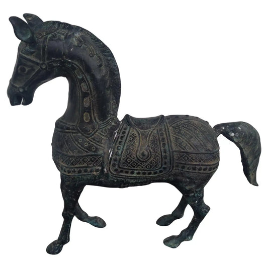 Japanese bronze horse sculpture on display
