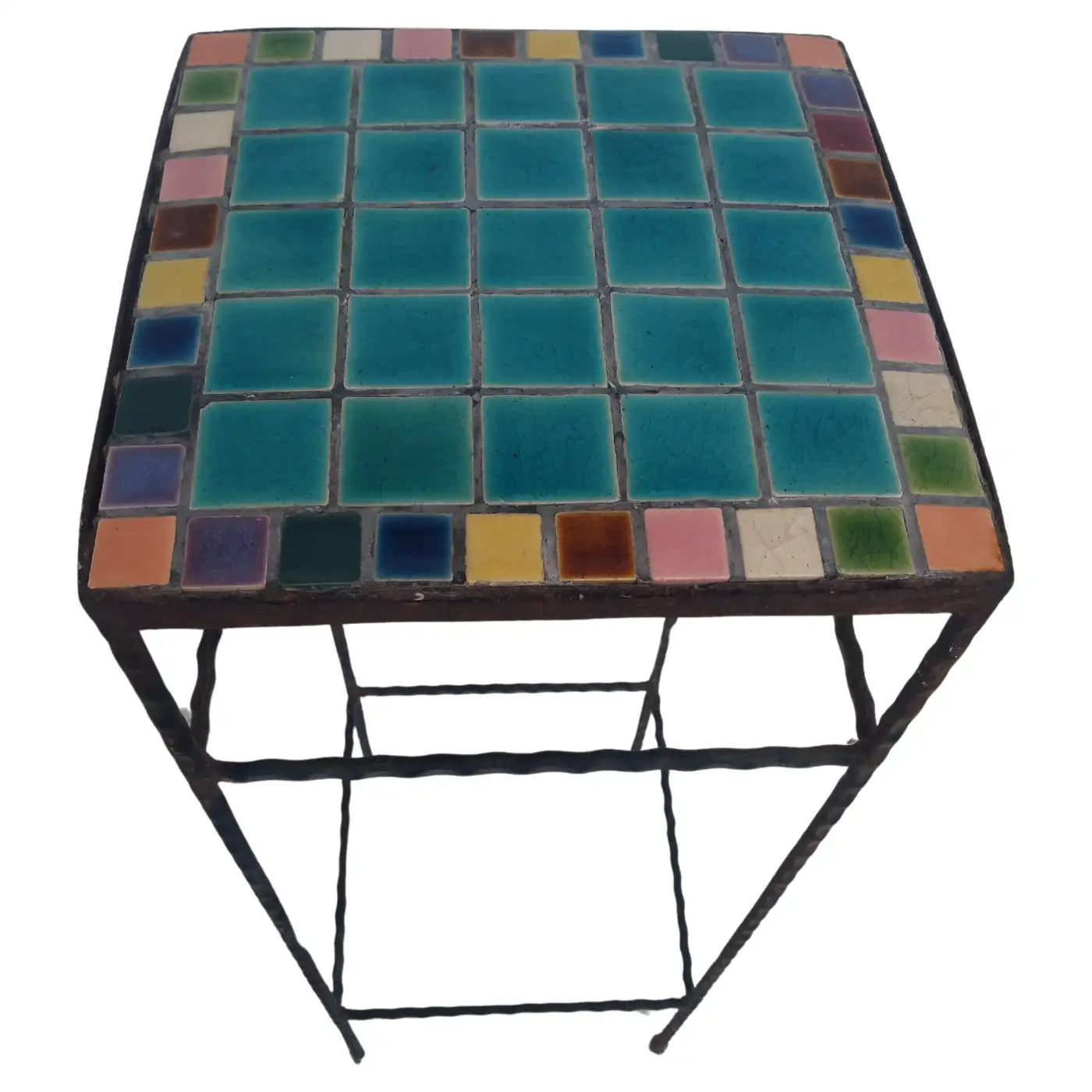 Mosaic tile accent table with iron base