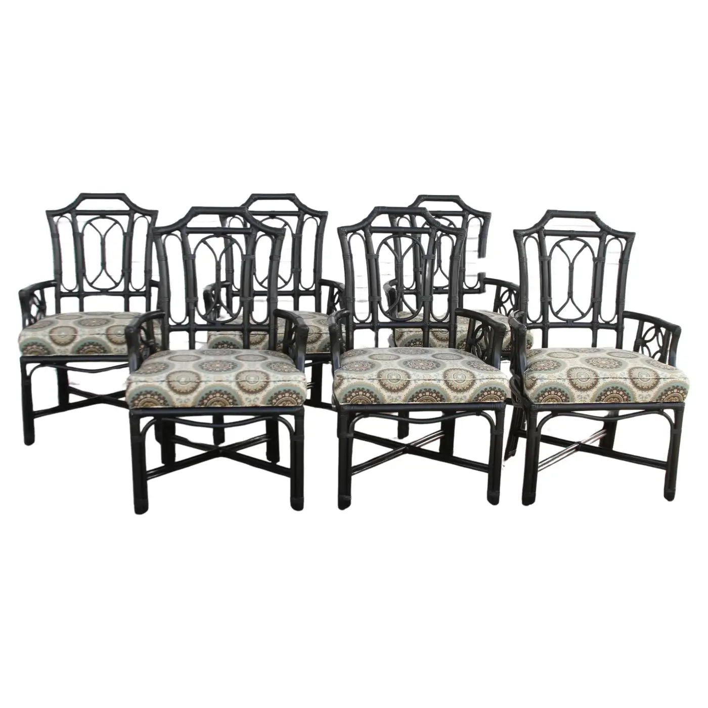 6 Ficks Reed Rattan Black Dining Chairs | Metro Retro Furniture