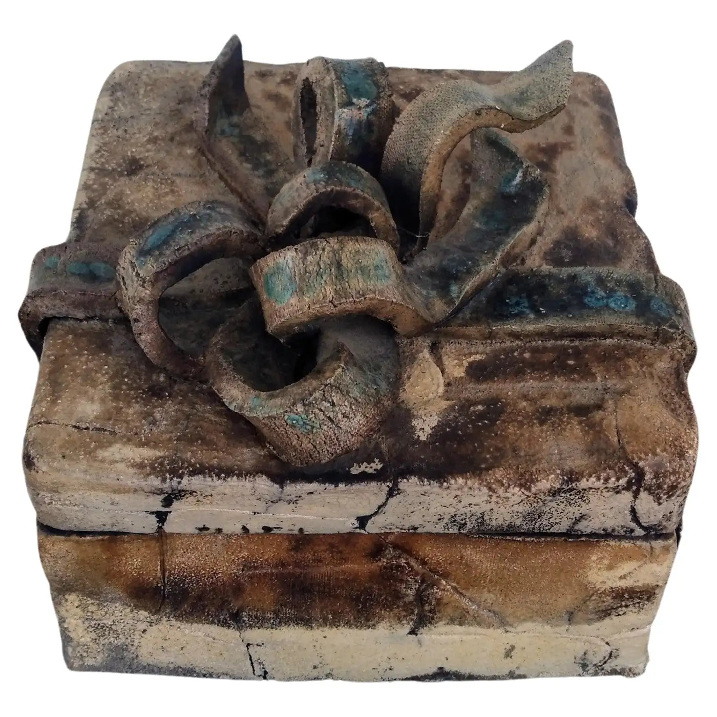 Raku ceramic gift box with artistic glaze