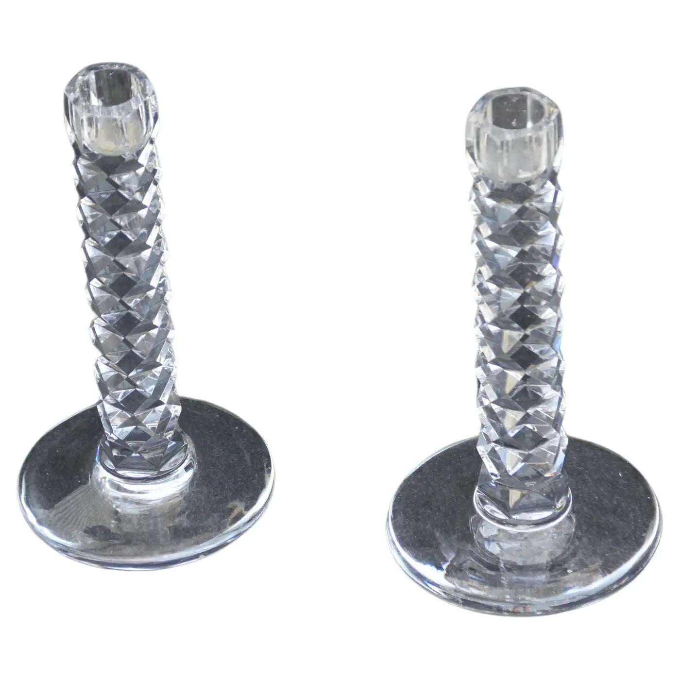 Pair of Orrefors crystal candleholders