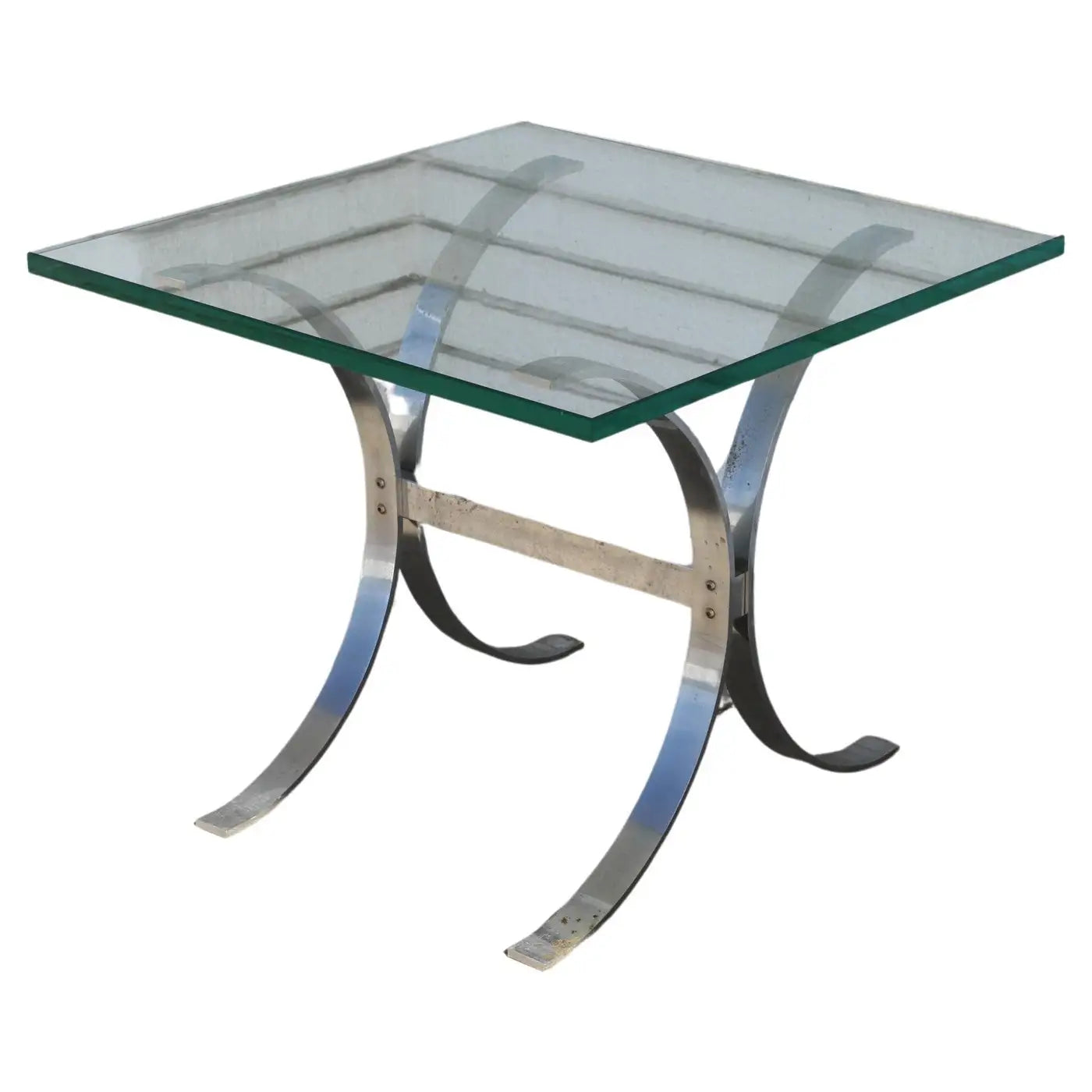Modern Chrome and Glass Top Table Attr. Ronald Schmitt