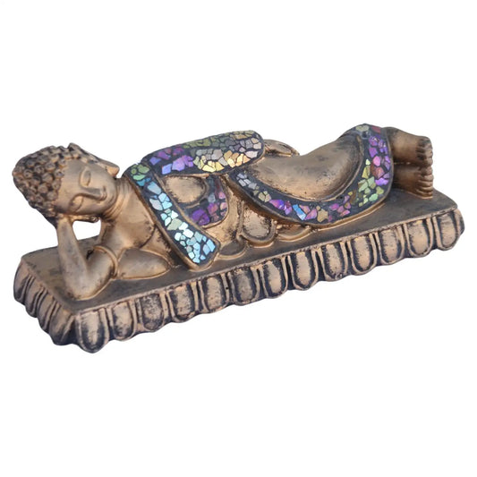 Brass hand-painted sleeping Buddha sculpture