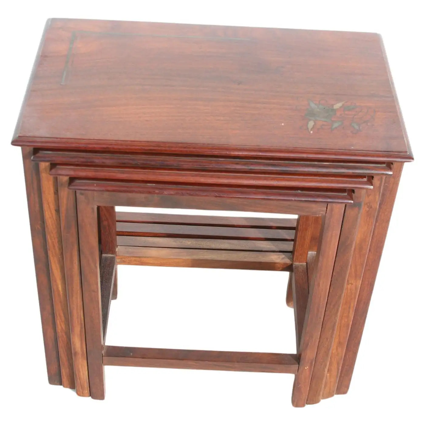 Set of copper inlaid vintage side tables