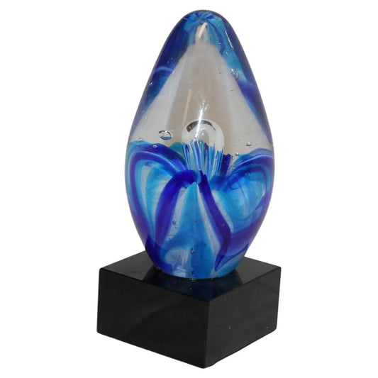 Hand blown blue swirl art glass sculpture