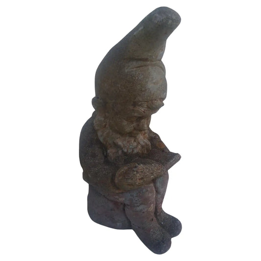 Cement cast reading gnome for garden decor