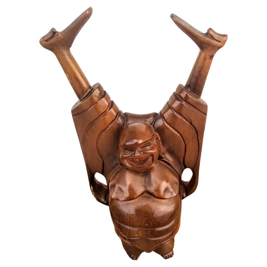 Hand-carved wooden Happy Buddha sculpture