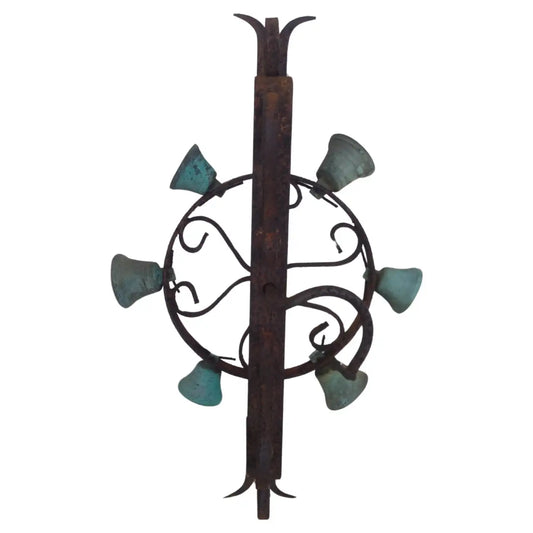 Patinated antique steel and brass carillon doorbell