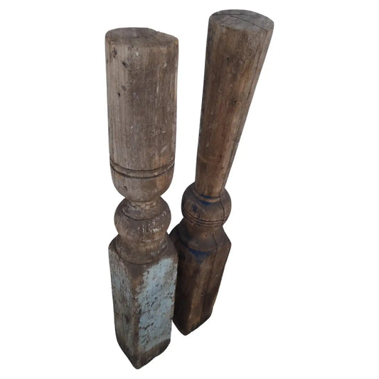 Pair of wood newel style pier posts with rustic finish
