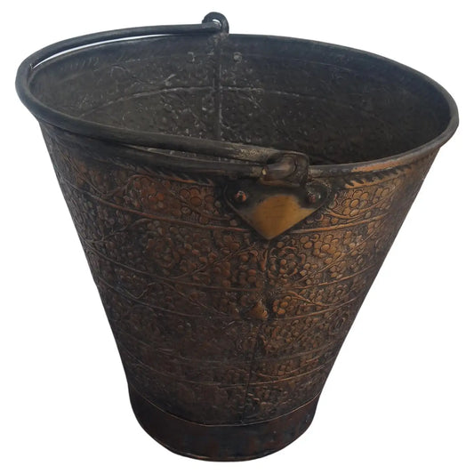 Vintage Islamic style forged metal pail with decorative design