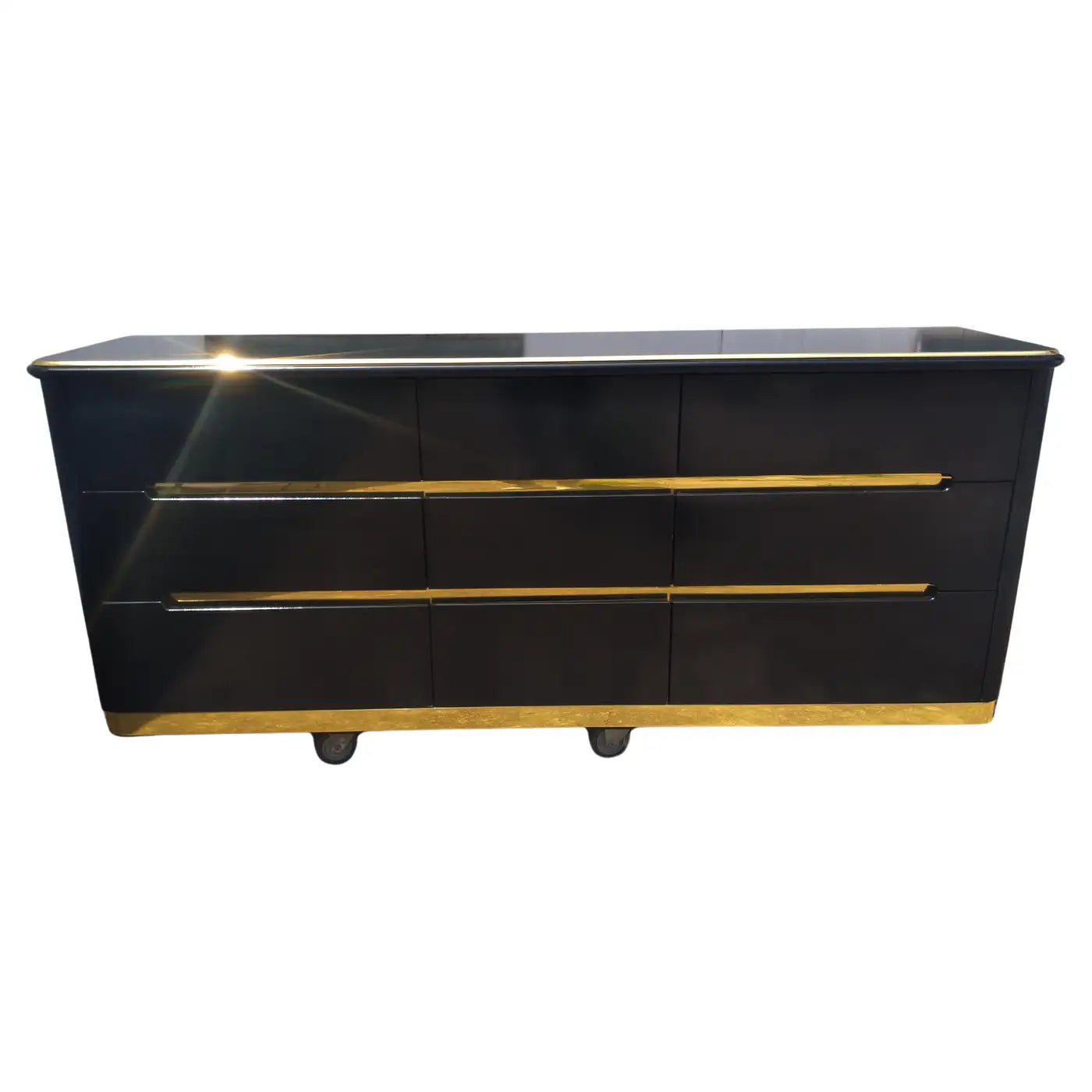 Lane Furniture Black Lacquer and Brass 9 Drawer Dresser Lane Furniture Black Lacquer and Brass 9 Drawer Dresser