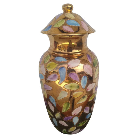 Hand painted gold ginger jar signed E.S.