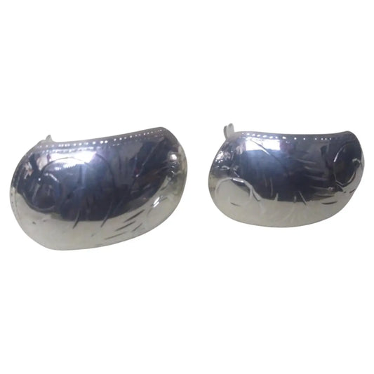 Pair of .925 silver dome clip-on earrings with etched design