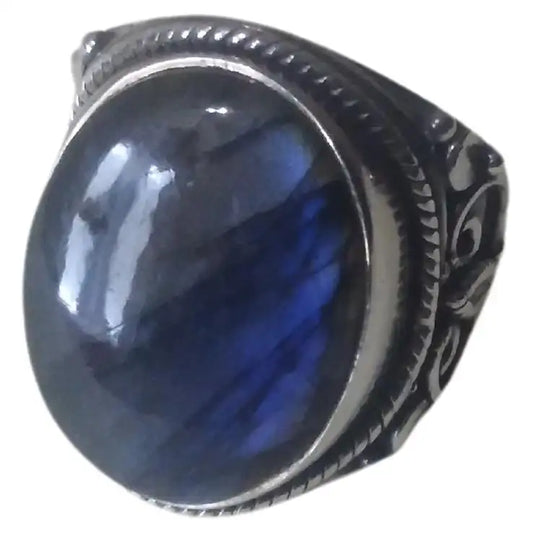 Large sterling silver ring with blue multicolored stones