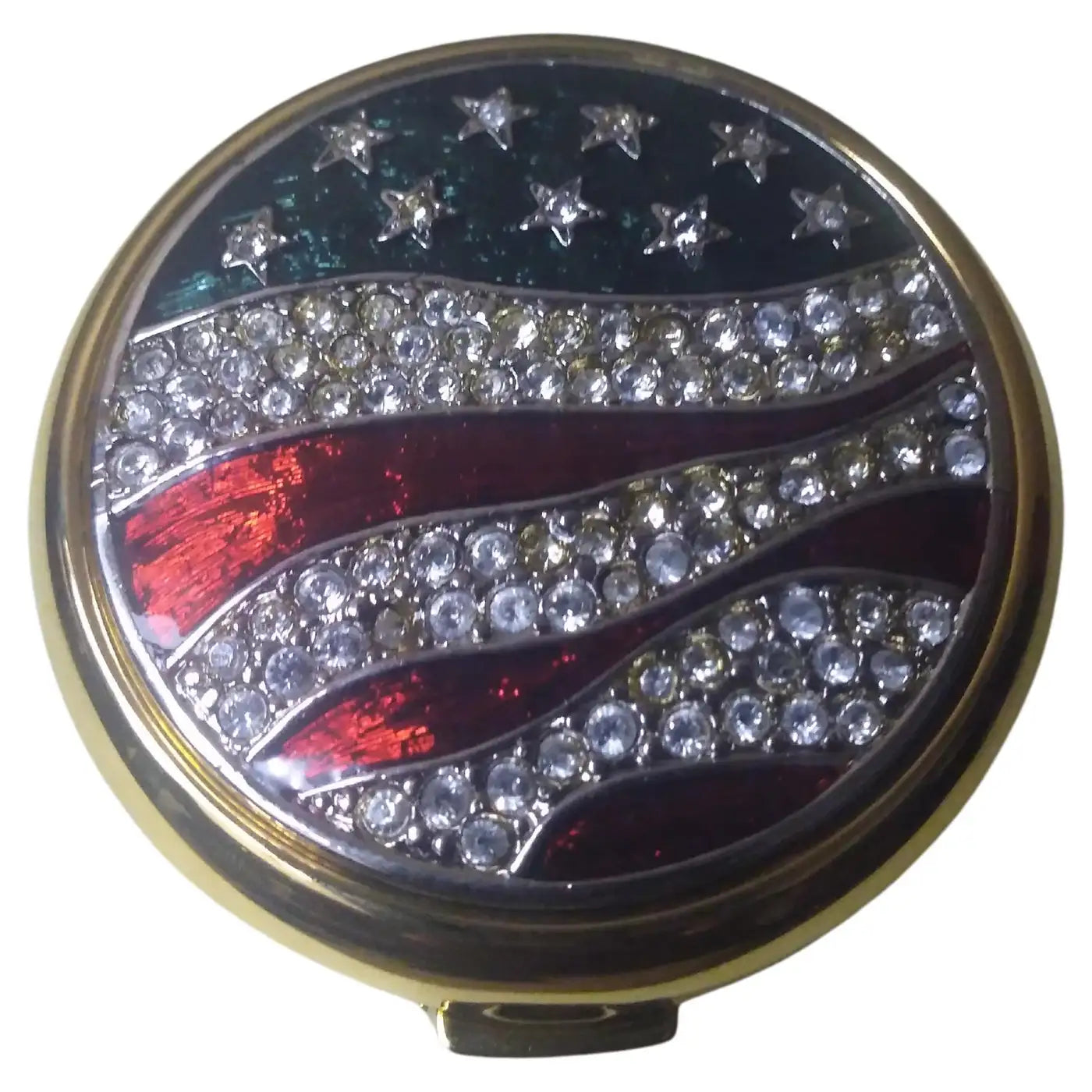 1994 Este Lauder America The Beautiful Gold Tone Compact w/ Enamel and CZ