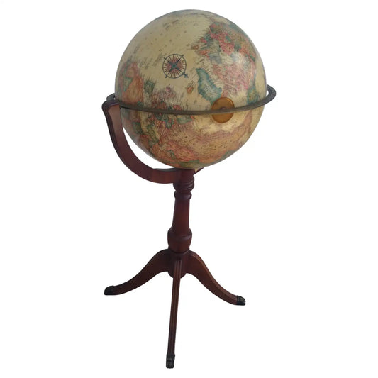 Vintage globe on Regency pedestal stand with antique finish