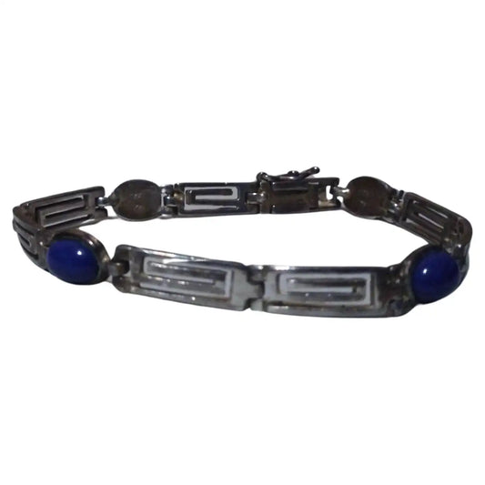 Greek key design sterling silver bracelet with lapis