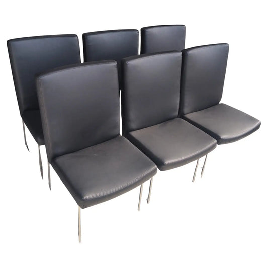 Set of 6 Milo Baughman High Back Leather and Chrome dining chairs