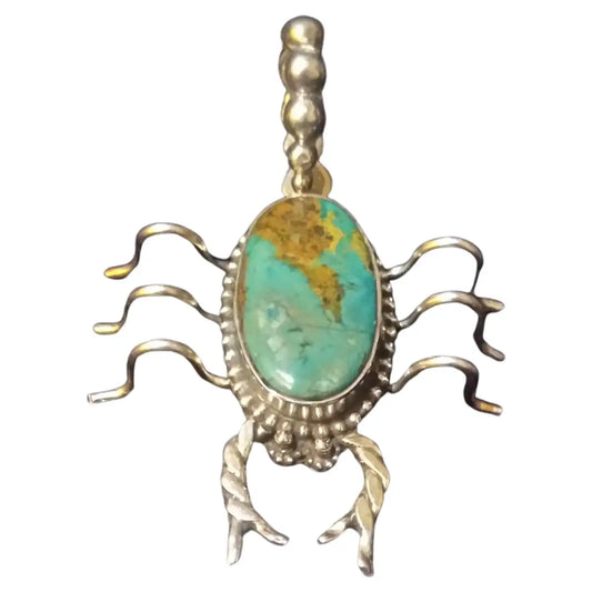 Navajo sterling silver scorpion pendant with turquoise