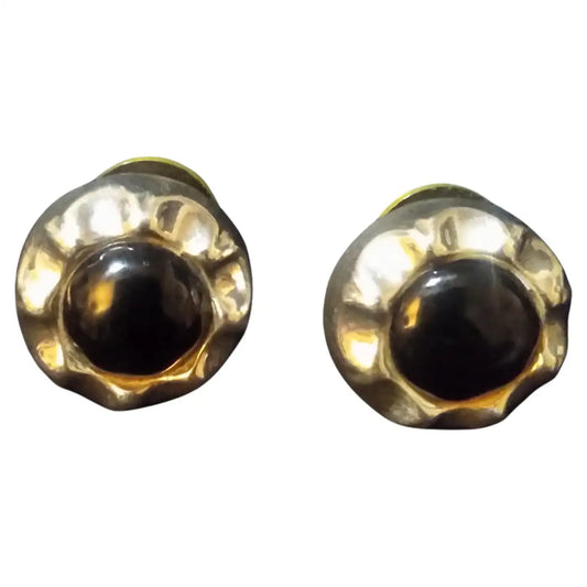 Round sterling silver earrings with black onyx
