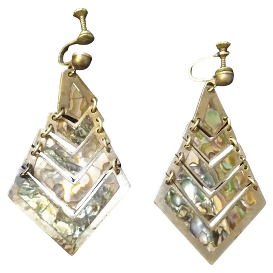 Mexican silver TFV pyramid earrings with abalone