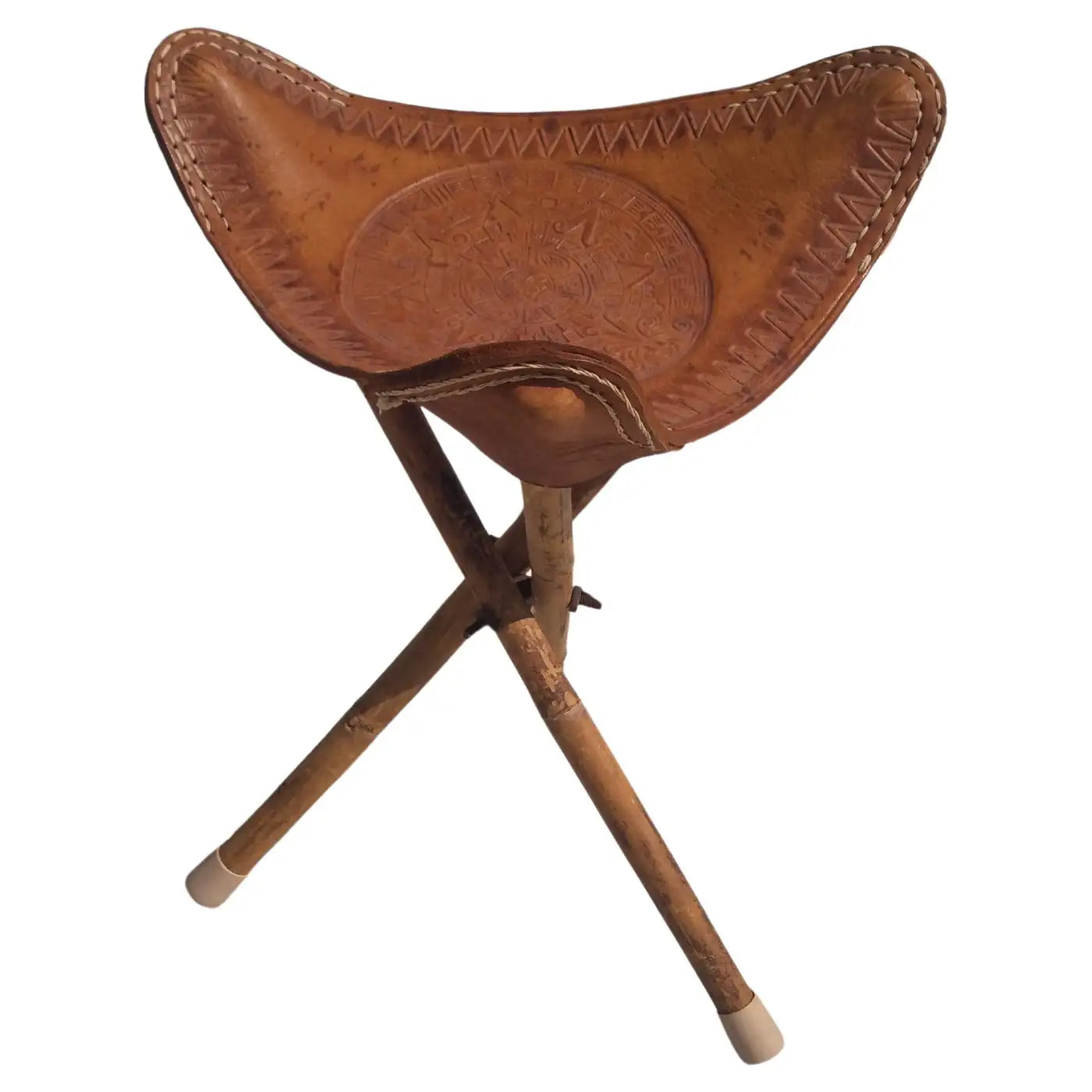Vintage Mexican bamboo and leather tripod stool
