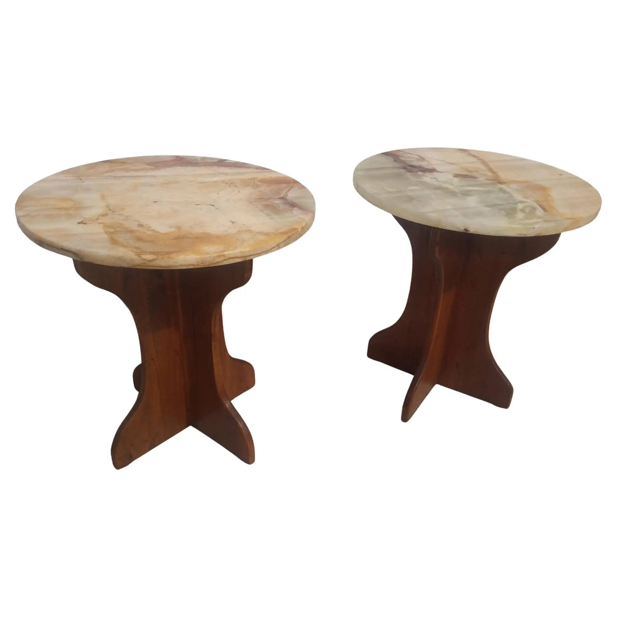 Pair of Pedestal Base End Tables with Onyx Tops