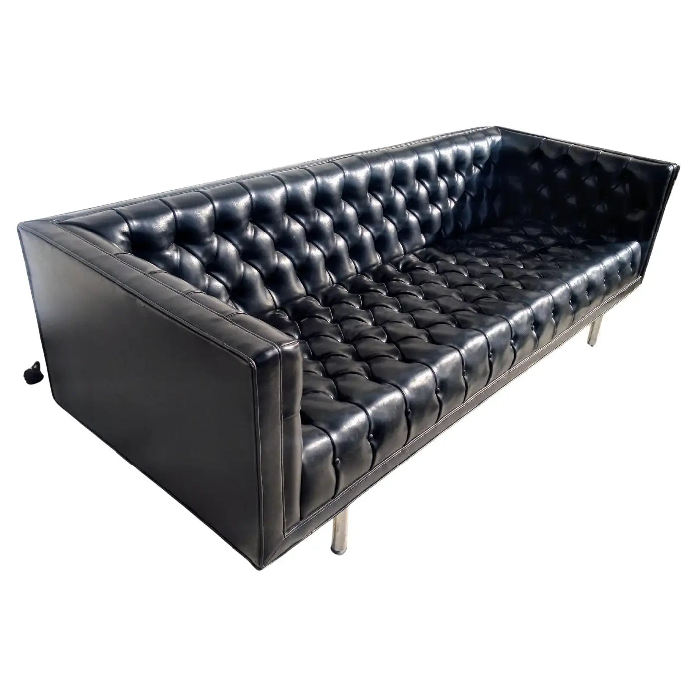 Faux black leather mid century modern couch