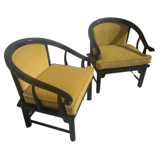 Pair of vintage Ming style Chin Hua horseshoe lounge chairs