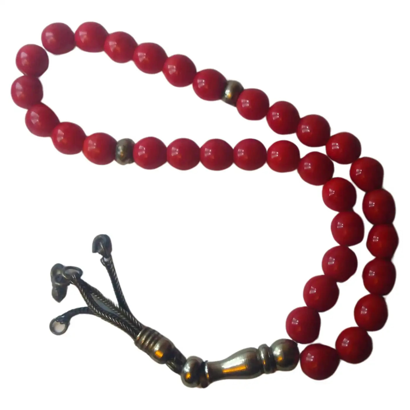 13-inch sterling silver and red worry beads