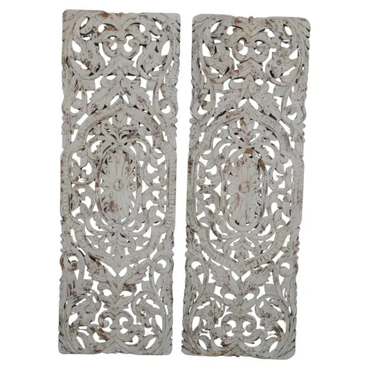 Pair Of Painted Open Pierced Carved Panels