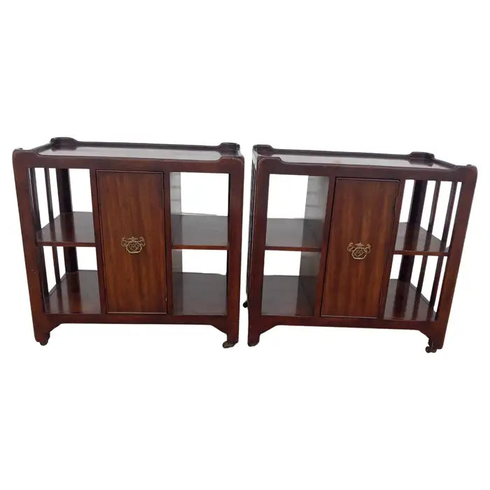 Pair of 20th Century Mahogany Rolling Side Cabinets