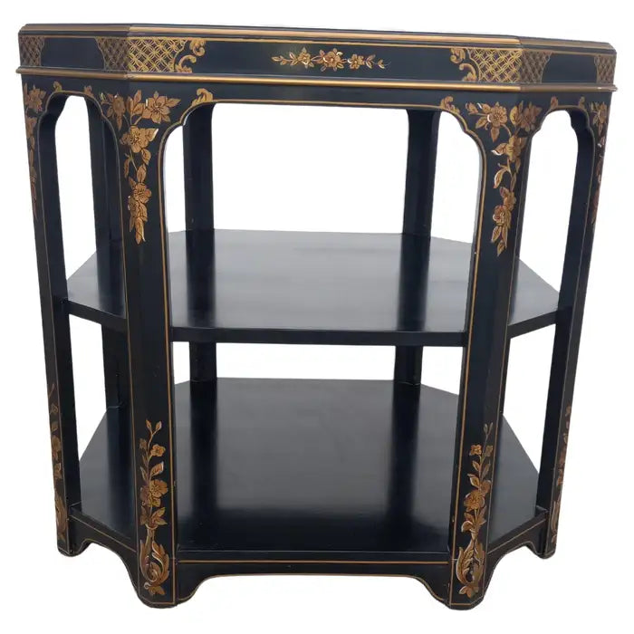 Octagonal 3 Tier Oriental Lacquer Style End Table